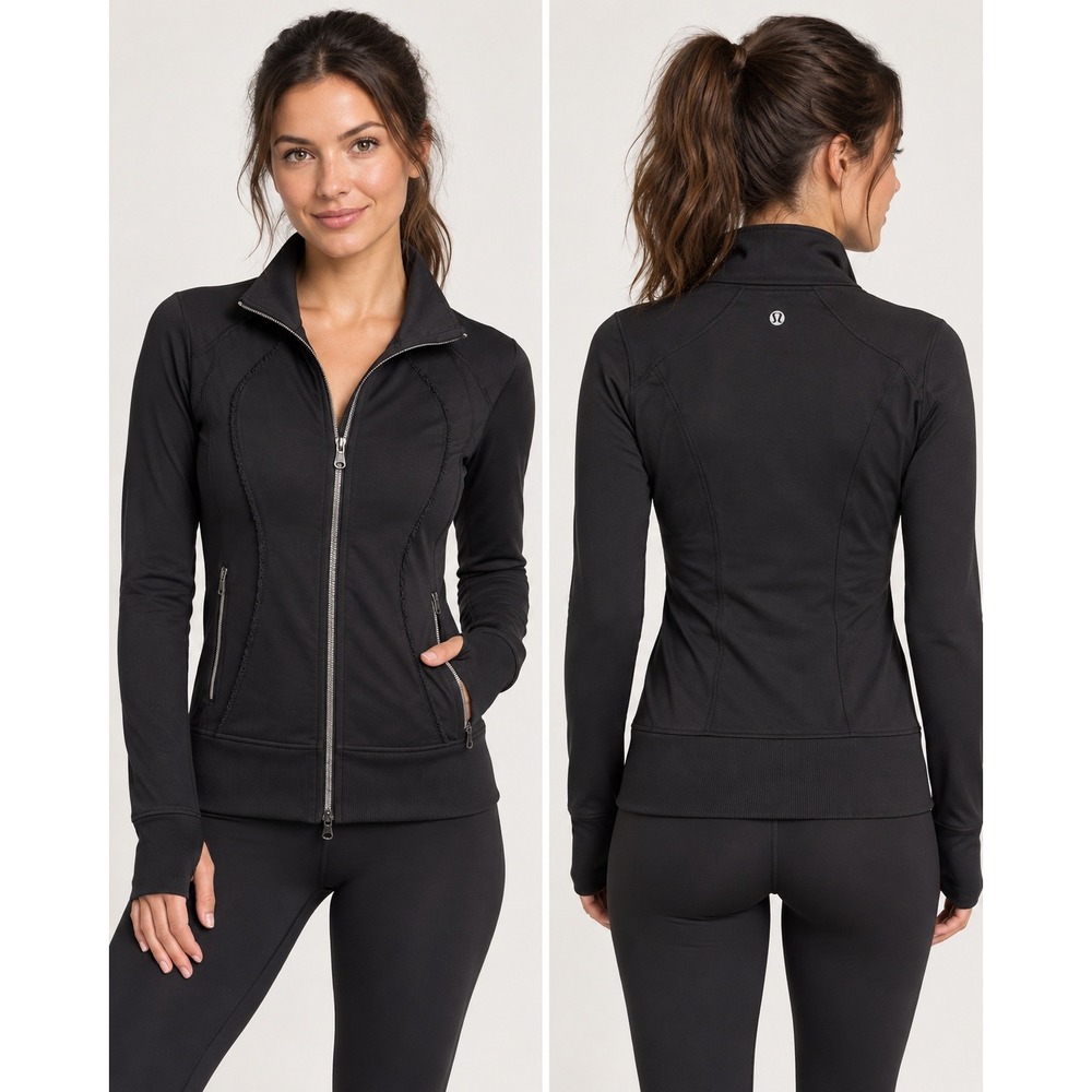 Lululemon Nice Asana Jacket Ruffle in classic black, women's size 2